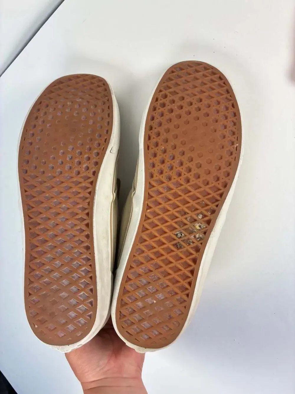 Vans Canvas Low Top Sneakers Tan Brown Leather Heel Detail